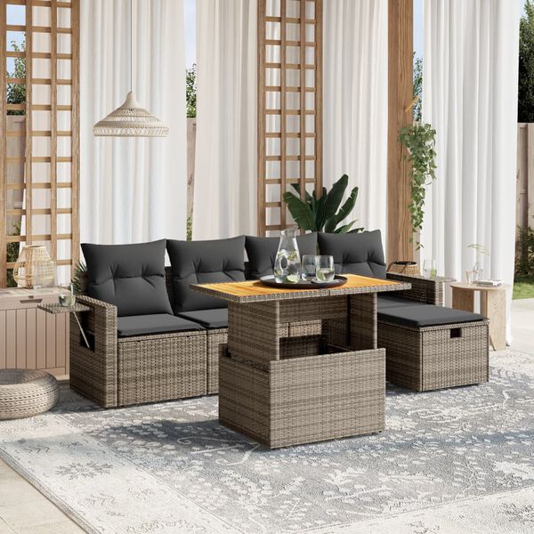 vidaXL Salon de jardin 6 pcs avec coussins gris r&eacute;sine tress&eacute;e
