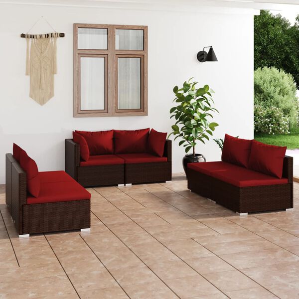 vidaXL Salon de jardin 6 pcs avec coussins Résine tressée Marron