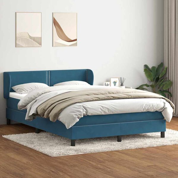 vidaXL Sommier &agrave; lattes de lit et matelas bleu fonc&eacute; 140x220cm velours