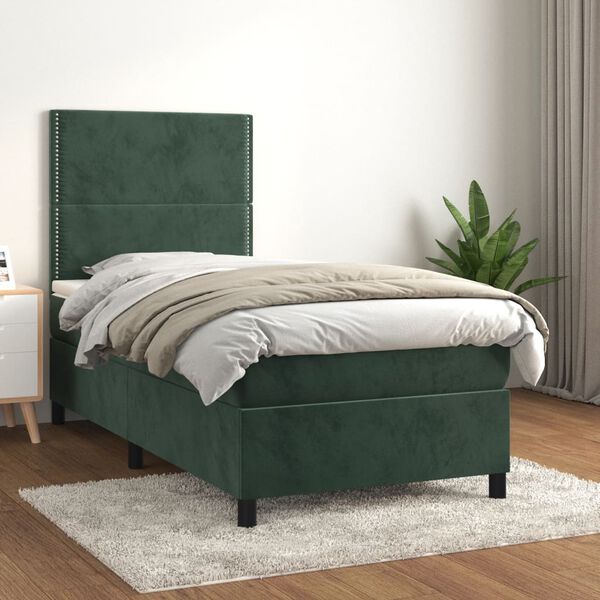 vidaXL Sommier &agrave; lattes de lit avec matelas Vert fonc&eacute; 90x200 cm