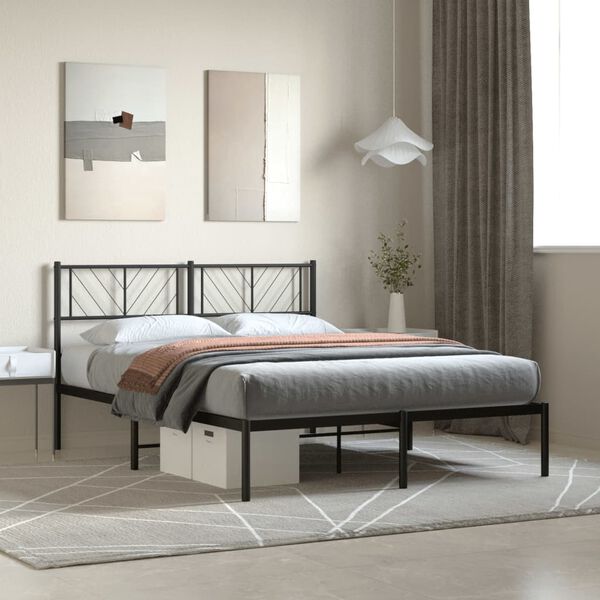 vidaXL Cadre de lit m&eacute;tal sans matelas avec t&ecirc;te de lit noir 120x190cm