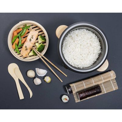 Bestron Cuiseur à riz avec set à sushi et à vapeur Bambou 1 L Noir