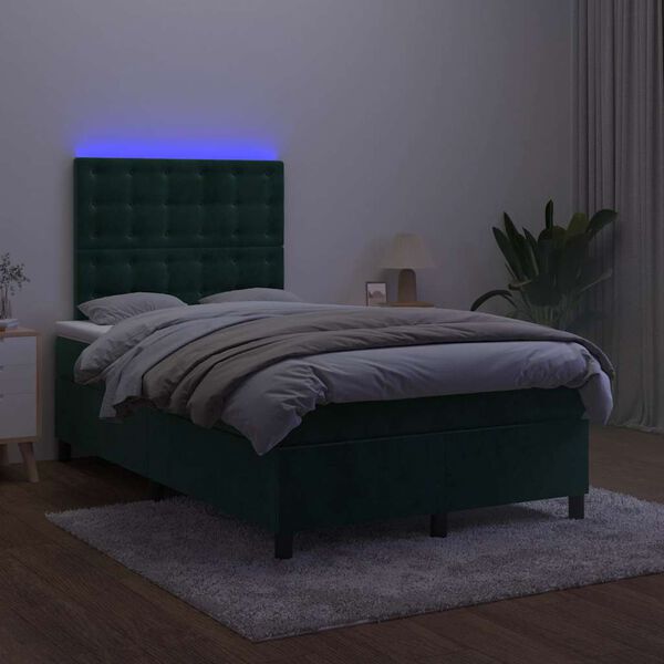 vidaXL Sommier &agrave; lattes de lit avec matelas LED vert fonc&eacute; 120x190 cm