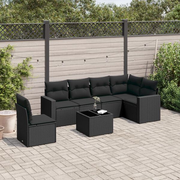 vidaXL Salon de jardin 7 pcs avec coussins noir r&eacute;sine tress&eacute;e