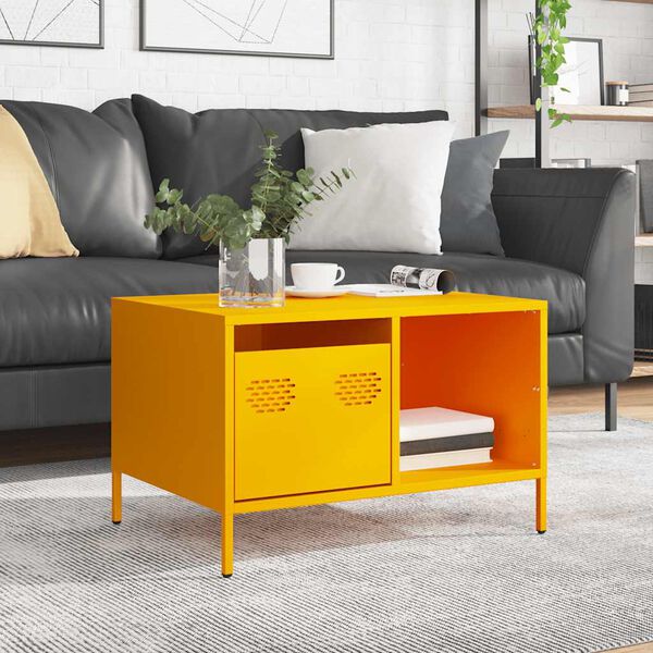vidaXL Table basse jaune moutarde 68,5x50x43,5 cm acier lamin&eacute; &agrave; froid