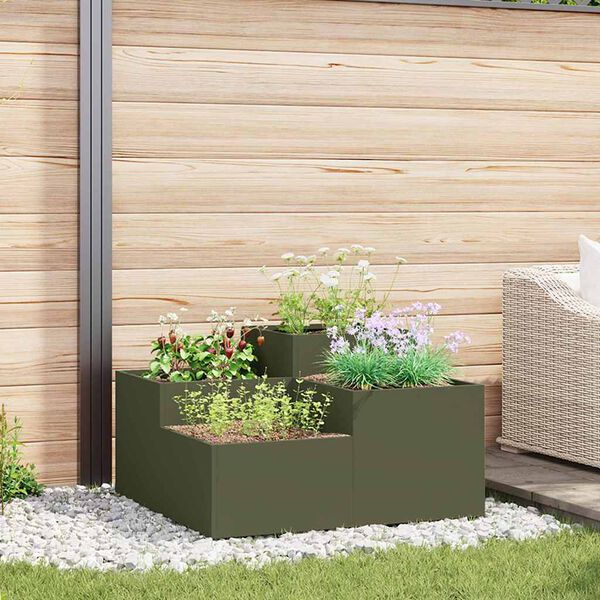 vidaXL Cache-pot de jardin Vert olive 100 x 100 x 48 cm Acier