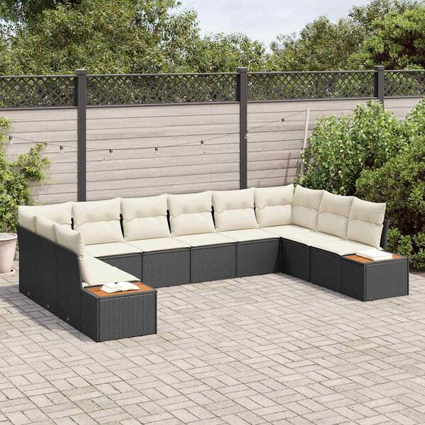 vidaXL Ensemble de canap&eacute; de jardin 10 pcs Noir Poly rotin