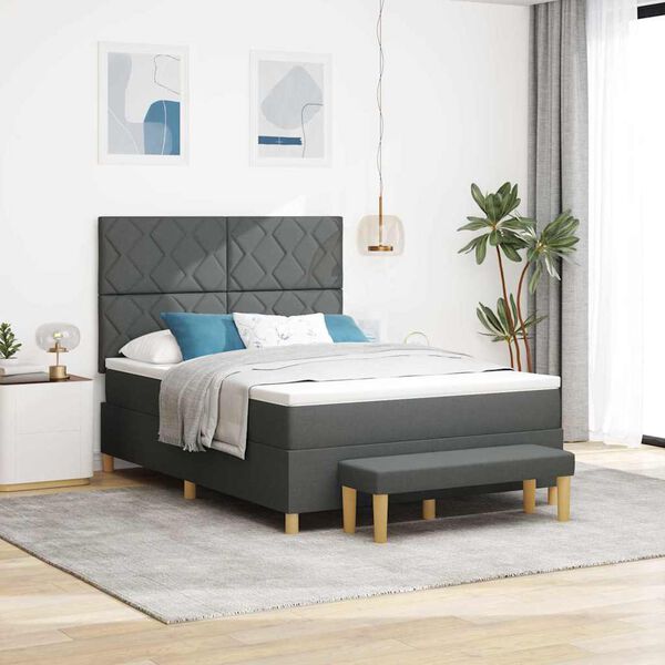 vidaXL Lit &agrave; ressorts avec matelas Gris fonc&eacute; 160 x 200 cm tissu