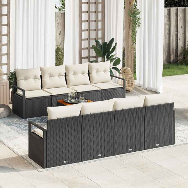 vidaXL Ensemble de canapé de jardin 9 pcs Noir et Crème polyrotin