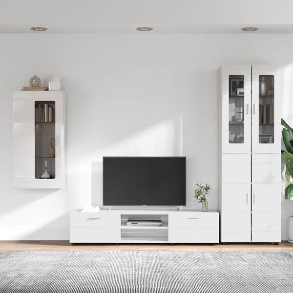 vidaXL Ensemble meuble TV FLORIN Blanc brillant Bois d'ing&eacute;nierie