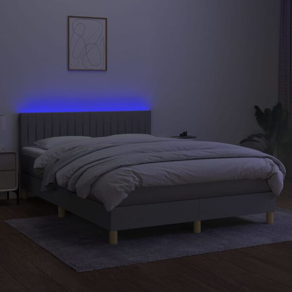 vidaXL Sommier &agrave; lattes de lit et matelas et LED Gris clair 140x190 cm