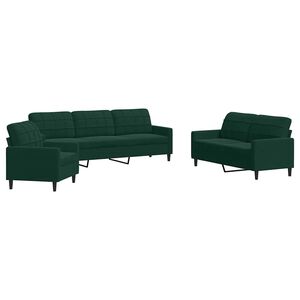 vidaXL Ensemble de canap&eacute;s 3 pcs avec coussins Vert fonc&eacute; Velours
