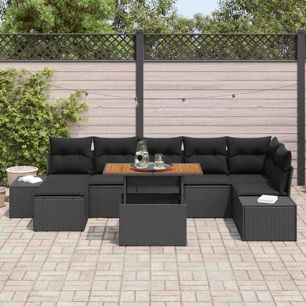 vidaXL Ensemble de canap&eacute; de jardin 8 pcs Noir Poly rotin