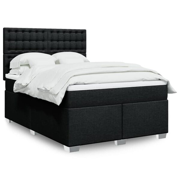 vidaXL Sommier &agrave; lattes de lit avec matelas Noir 140x190 cm Tissu