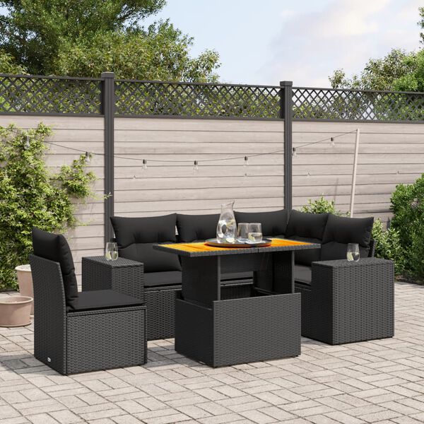 vidaXL Salon de jardin 6 pcs avec coussins noir r&eacute;sine tress&eacute;e