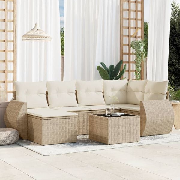 vidaXL Salon de jardin avec coussins 7 pcs beige r&eacute;sine tress&eacute;e