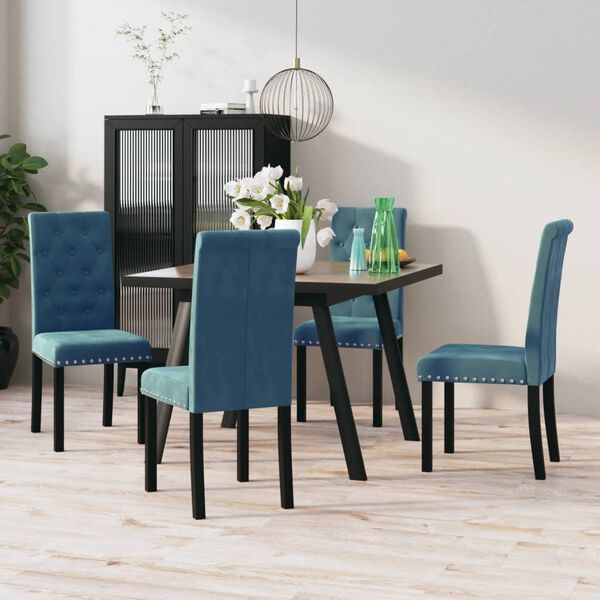 vidaXL Chaises &agrave; manger lot de 4 bleu velours