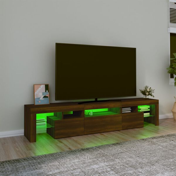 vidaXL Meuble TV avec lumi&egrave;res LED Ch&ecirc;ne marron 200x36,5x40 cm