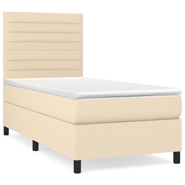 vidaXL Sommier &agrave; lattes de lit avec matelas Cr&egrave;me 100x200 cm Tissu