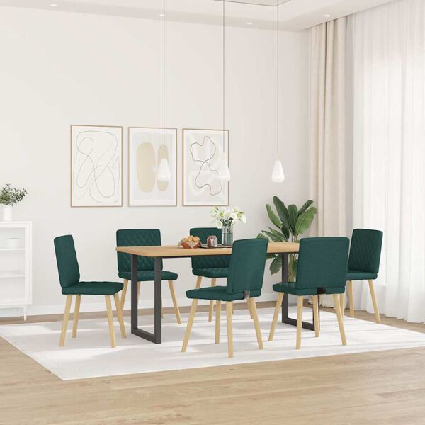 vidaXL Chaises &agrave; manger lot de 6 vert fonc&eacute; tissu