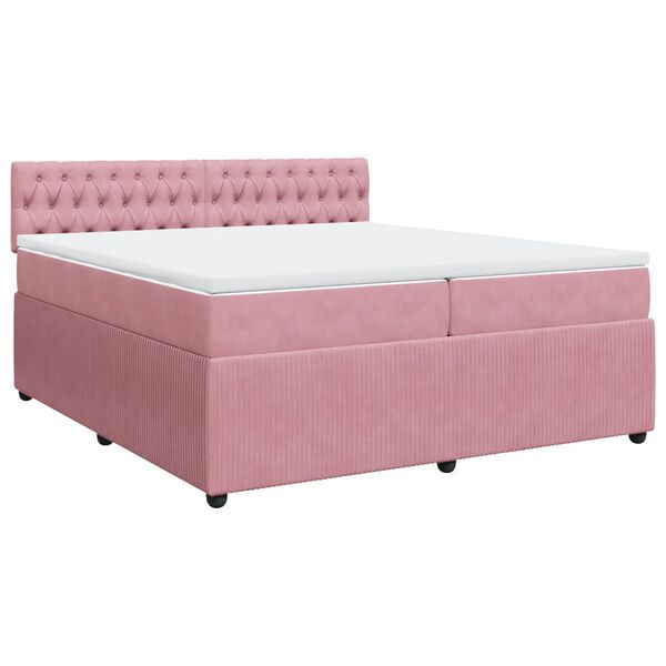 vidaXL Sommier &agrave; lattes de lit avec matelas Rose 200x200 cm Velours