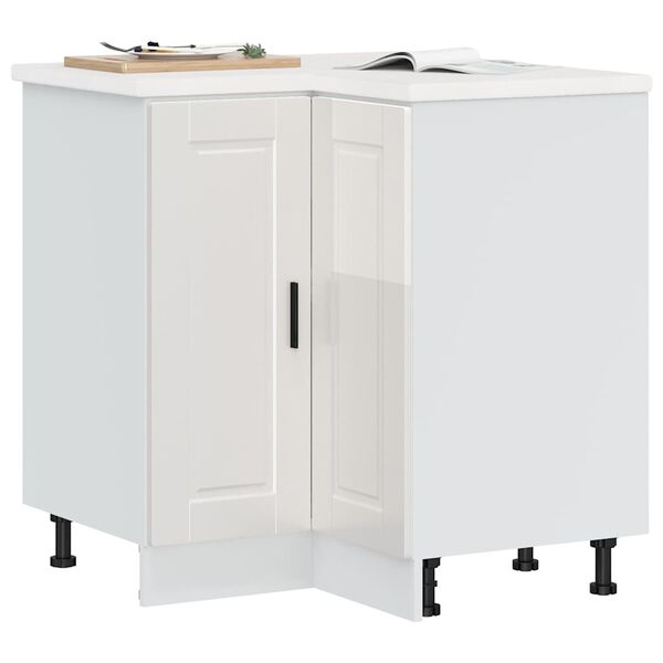 vidaXL Armoire d'angle de cuisine Porto blanc brillant bois ingénierie