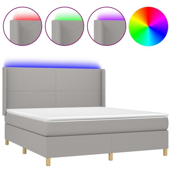 vidaXL Sommier &agrave; lattes de lit matelas LED Gris clair 160x200 cm Tissu