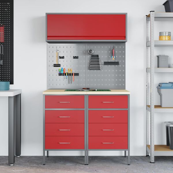 vidaXL Ensemble de placards de travail avec tiroir 5 pcs Rouge