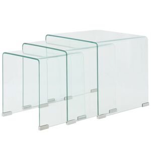 vidaXL Ensemble de tables gigognes 3 Pi&egrave;ces Verre tremp&eacute; Transparent