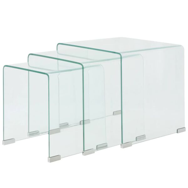 vidaXL Ensemble de tables gigognes 3 Pi&egrave;ces Verre tremp&eacute; Transparent