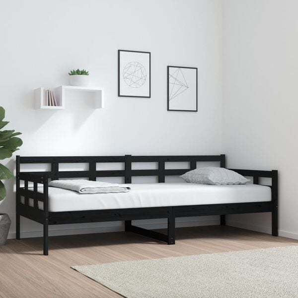 vidaXL Lit de jour sans matelas noir bois de pin massif 80x200 cm