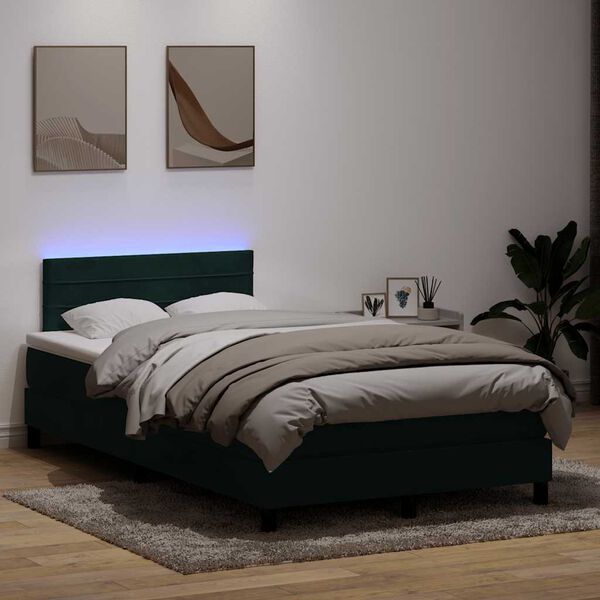 vidaXL Sommier &agrave; lattes de lit et matelas et LED vert fonc&eacute; 120x210cm velours