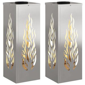 vidaXL Lumi&egrave;re de chemin LED solaire 2 pcs Argent&eacute; Acier inoxydable