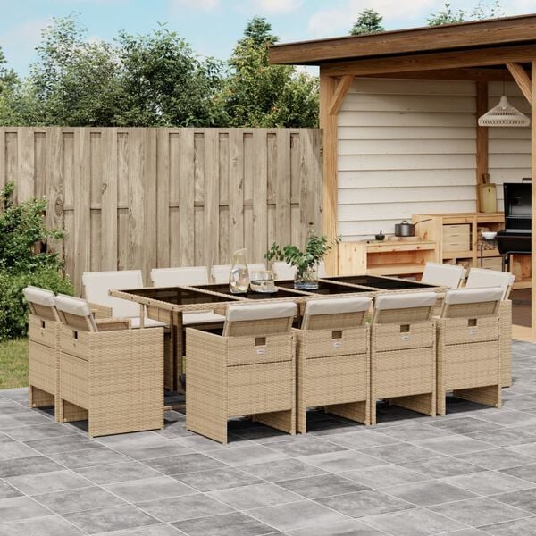 vidaXL Ensemble &agrave; manger de jardin et coussins 13 pcs beige