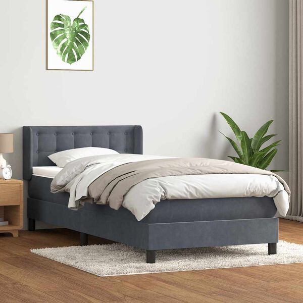 vidaXL Sommier &agrave; lattes de lit et matelas gris fonc&eacute; 100x210cm velours
