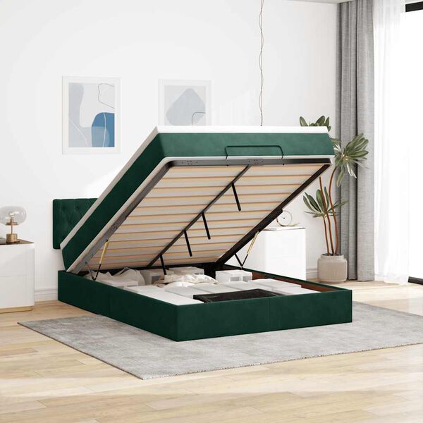 vidaXL Cadre de lit ottoman avec matelas vert fonc&eacute; 140x200 cm velours