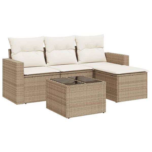 vidaXL Salon de jardin avec coussins 5 pcs beige r&eacute;sine tress&eacute;e