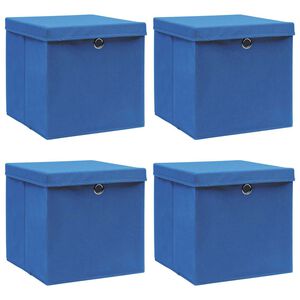 vidaXL Bo&icirc;tes de rangement avec couvercle 4 pcs Bleu 32x32x32 cm Tissu