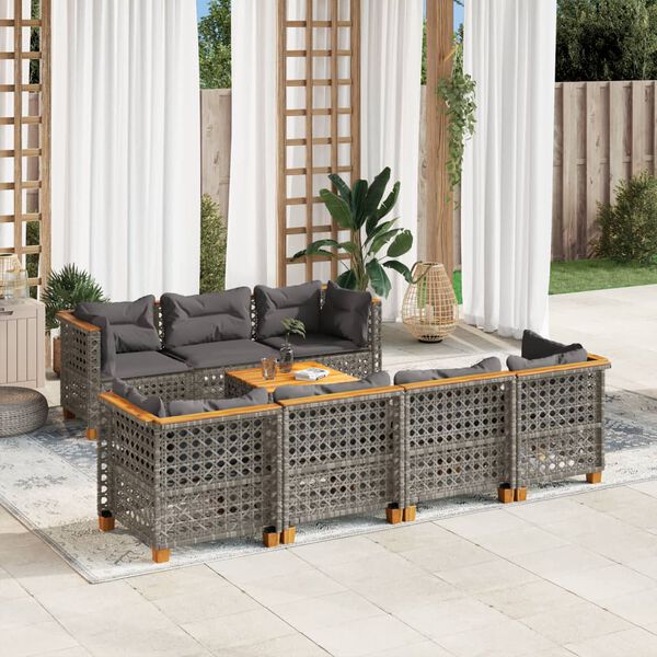 vidaXL Salon de jardin 8 pcs avec coussins gris résine tressée