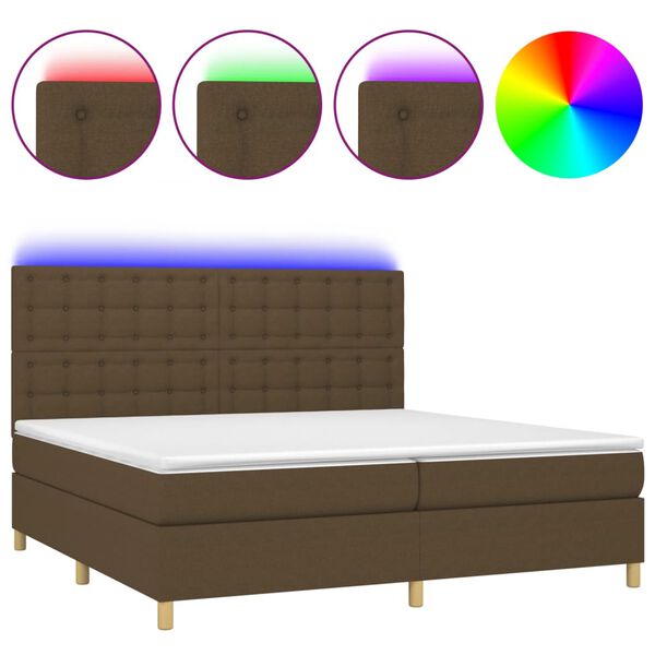 vidaXL Sommier &agrave; lattes de lit matelas et LED Marron fonc&eacute; 200x200 cm