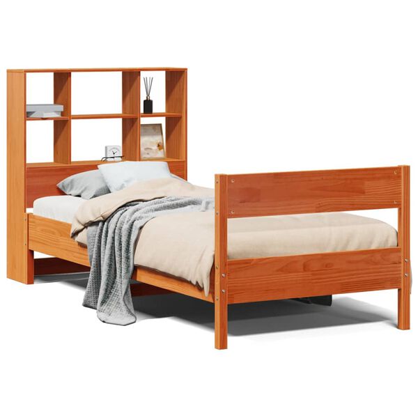 vidaXL Lit biblioth&egrave;que sans matelas cire marron 75x190 cm pin massif
