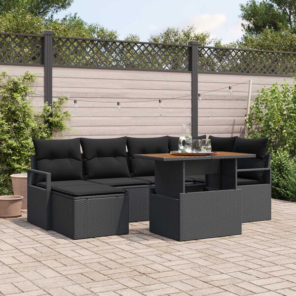 vidaXL Ensemble de canap&eacute; de jardin 7 pcs Noir Poly rotin