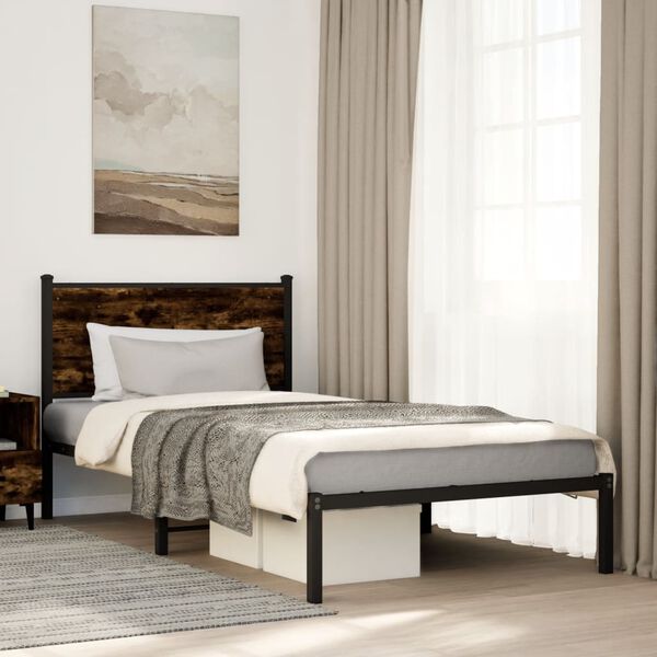 vidaXL Cadre de lit en métal sans matelas chêne fumé 100x190 cm