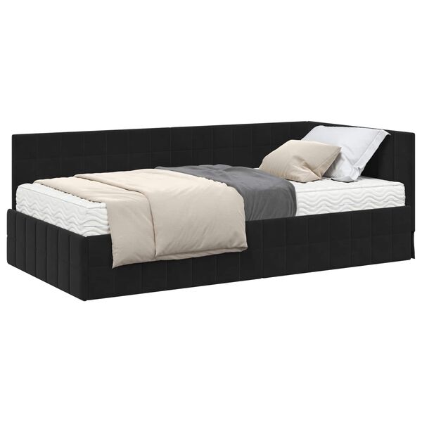 vidaXL Cadre de lit d'angle avec matelas 2 pcs Noir Velours