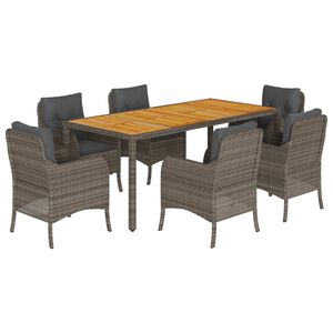 vidaXL Ensemble &agrave; manger de jardin et coussins 7 pcs gris rotin