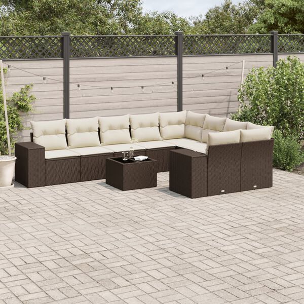 vidaXL Salon de jardin 10 pcs avec coussins marron r&eacute;sine tress&eacute;e