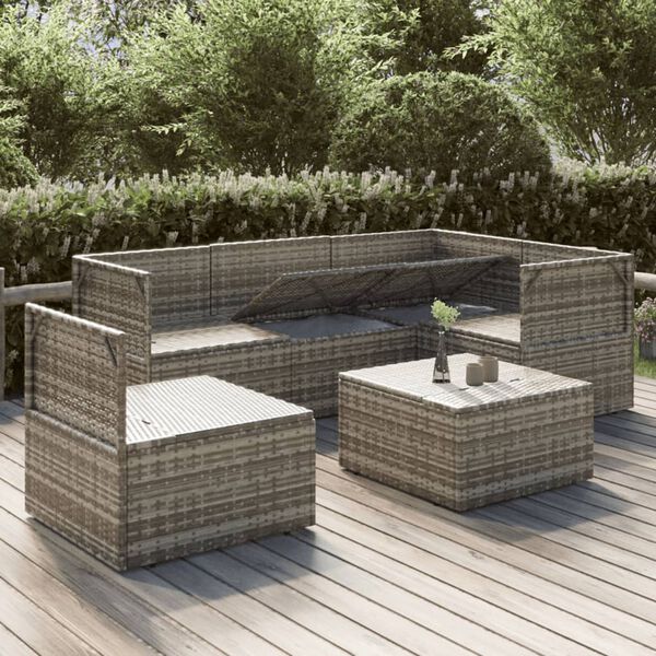 vidaXL Salon de jardin 6 pcs avec coussins Gris R&eacute;sine tress&eacute;e
