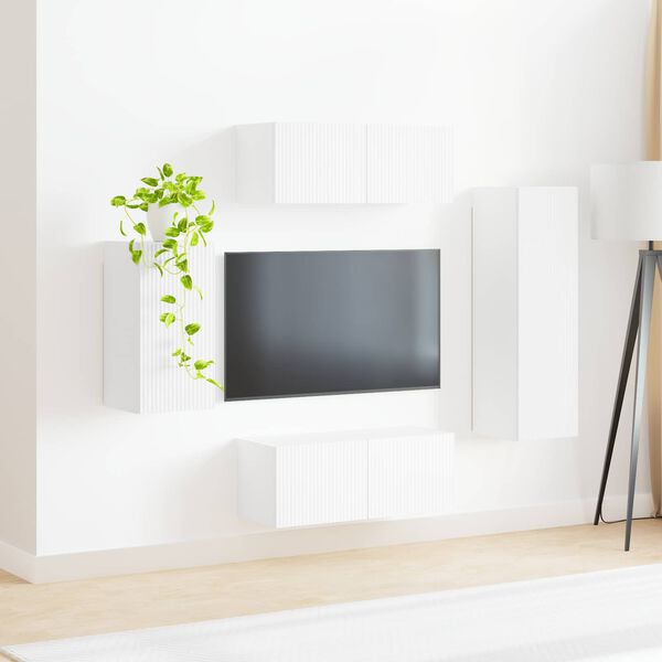 vidaXL Ensemble meuble TV Montage mural 3 pcs Blanc Bois d'ing&eacute;nierie