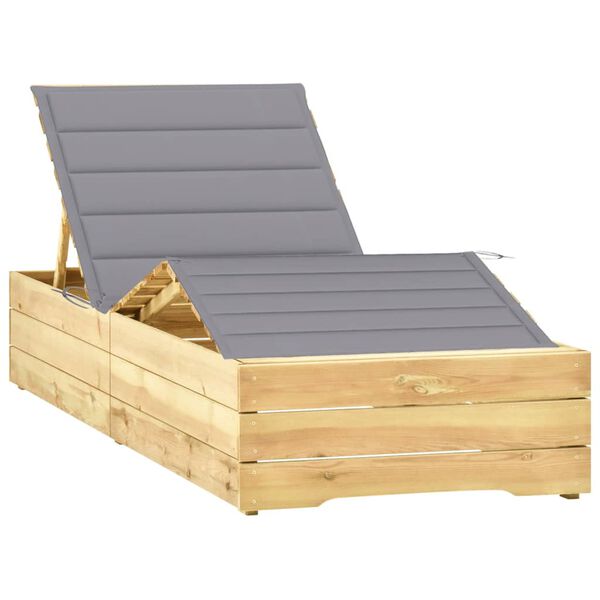 vidaXL Chaise longue avec coussin gris Bois de pin impr&eacute;gn&eacute;