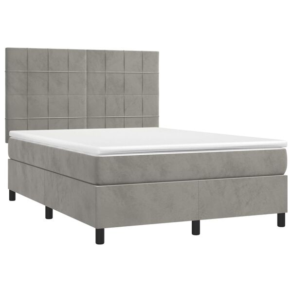 vidaXL Sommier &agrave; lattes de lit matelas et LED Gris clair 140x190 cm